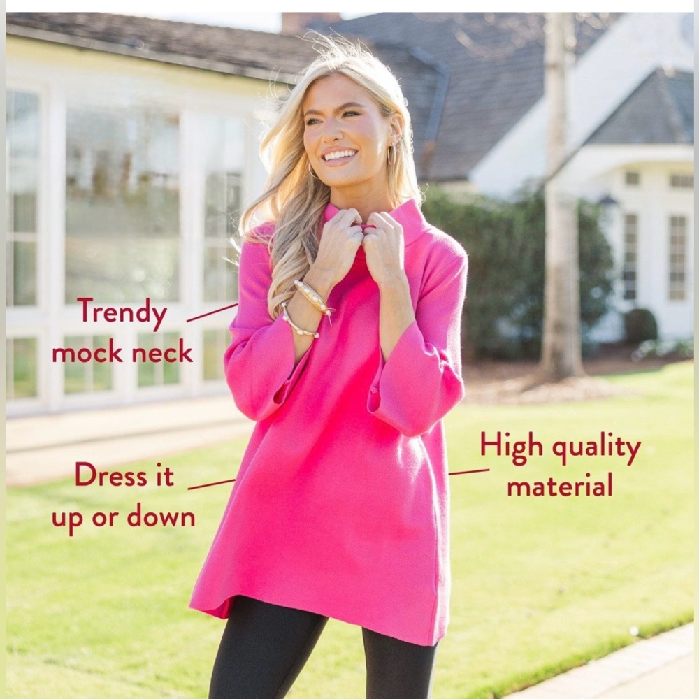 Mint Julep Boutique Tan Scalloped Hem Mock Neck Knit Sweater NWT Small - Picture 12 of 14